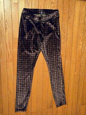 ​HUE Printed Velvet Leggings Boho Mosaic Tile Pattern Small